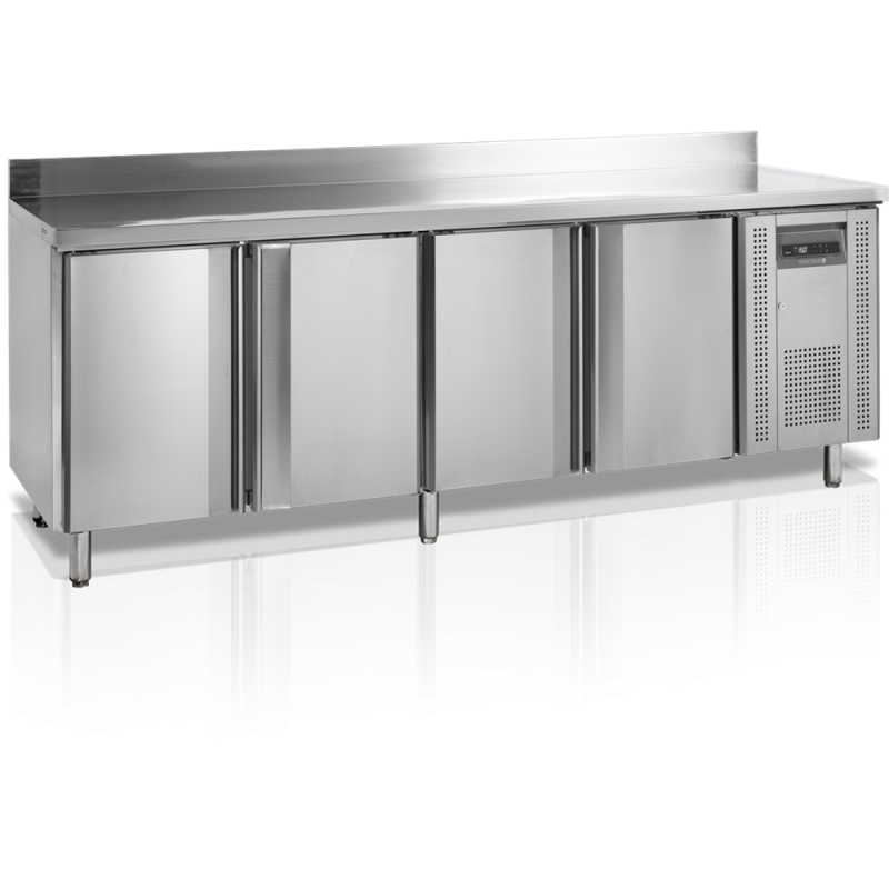 Mesa Refrigerada com Backsplash em Inox - 4 Portas - GN 1/1 - Tefcold Mesa Refrigerada com Backsplash em Inox - 4 Portas - GN 1/1 - Tefcold