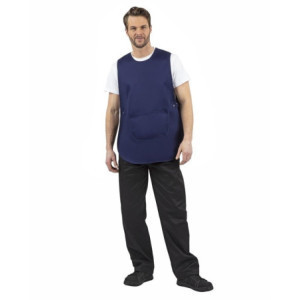 Avental de chasuble com bolso azul-marinho - Roupas de chef Whites