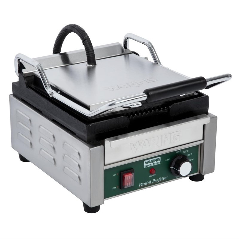 Grelhador Panini Waring: Placas Estriadas em Ferro Fundido - Aquecimento Rápido Grelhador Panini Waring: Placas Estriadas em Ferro Fundido - Aquecimento Rápido