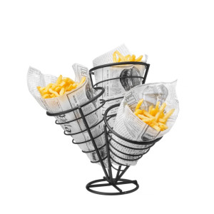 Suporte para 3 cones de batatas fritas - Preto
