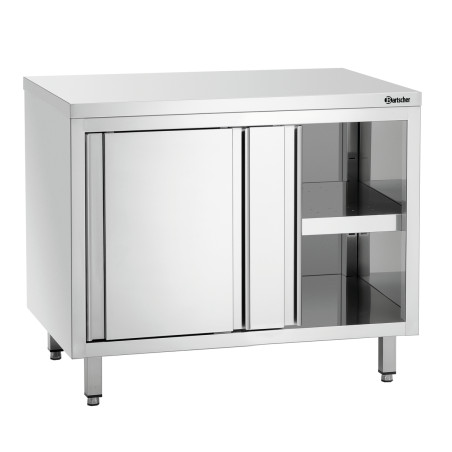 Móvel em inox com portas de correr e prateleira - L 1000 mm