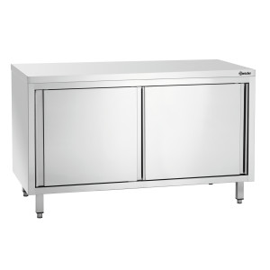 Móvel em inox com portas de correr e prateleira - L 1400 mm