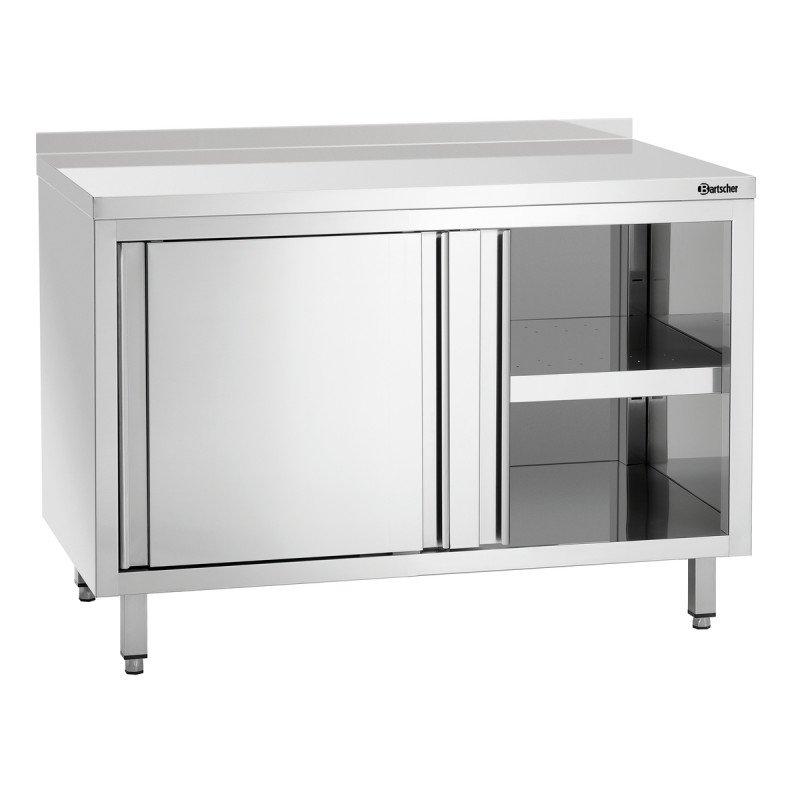 Móvel em aço inoxidável com portas de correr, prateleira e painel traseiro - L 1200 mm Móvel em aço inoxidável com portas de correr, prateleira e painel traseiro - L 1200 mm