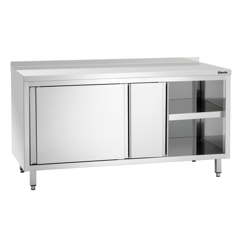 Móvel em aço inoxidável com portas de correr, prateleira e painel traseiro - L 1600 mm Móvel em aço inoxidável com portas de correr, prateleira e painel traseiro - L 1600 mm
