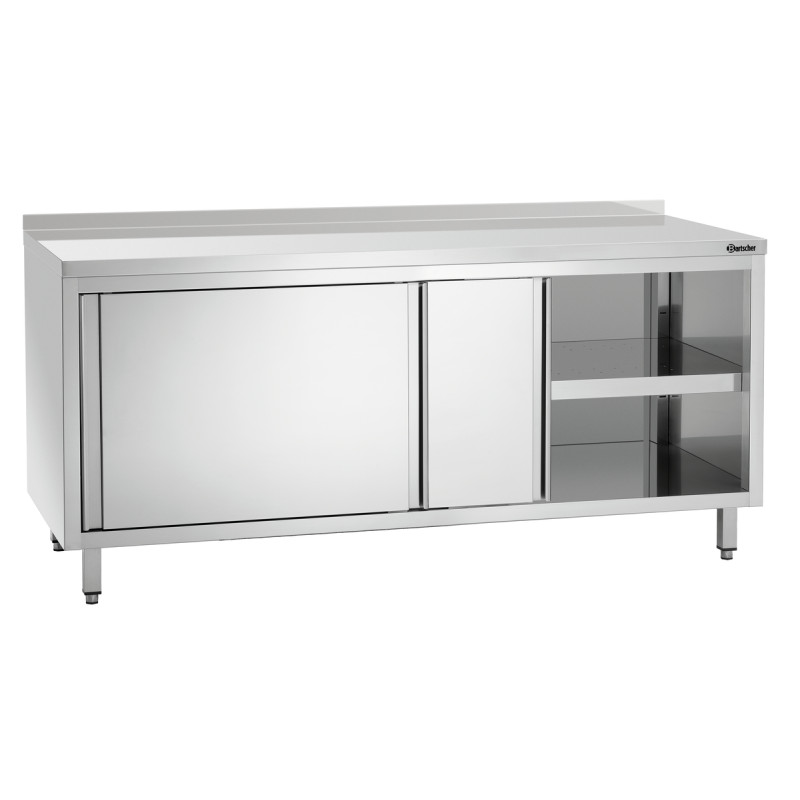 Móvel em inox com portas de correr, prateleira e respaldo - L 1800 mm Móvel em inox com portas de correr, prateleira e respaldo - L 1800 mm