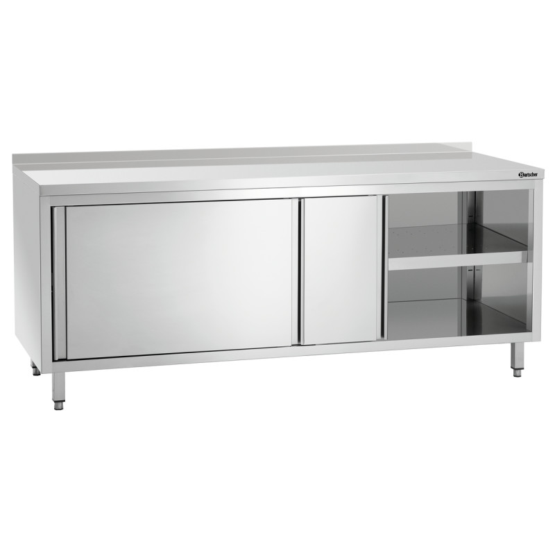 Móvel em aço inoxidável com portas de correr, prateleira e painel traseiro - L 2000 mm Móvel em aço inoxidável com portas de correr, prateleira e painel traseiro - L 2000 mm
