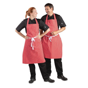 Avental Babete Listrado Vermelho e Branco 710 x 970 mm - Vestuário de Chef Branco - Fourniresto