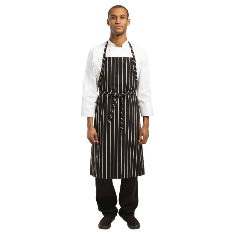 Avental Bavete Premium Tecido Listrado Preto e Branco - Chef Works - Fourniresto Avental Bavete Premium Tecido Listrado Preto e Branco - Chef Works - Fourniresto