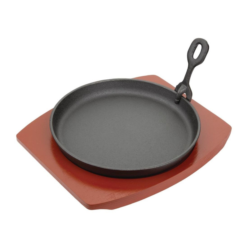 Prato de serviço redondo em ferro fundido com suporte de madeira Ø 220 mm - Olympia - Fourniresto Prato de serviço redondo em ferro fundido com suporte de madeira Ø 220 mm - Olympia - Fourniresto