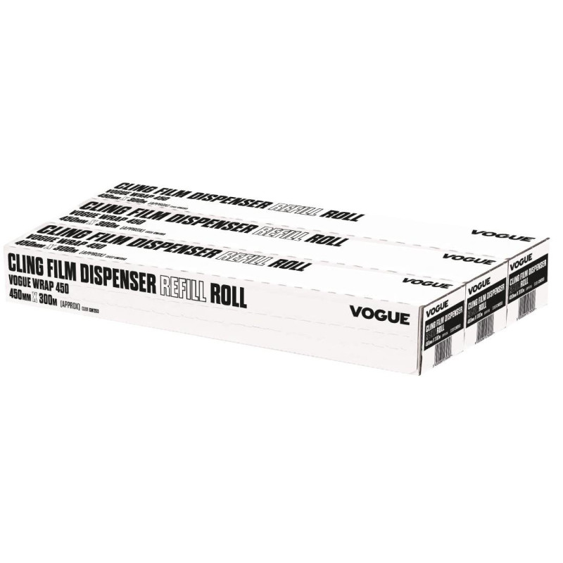 Rolo de Filme Alimentar para Dispensador Wrap450 - Conjunto de 3 - Vogue - Fourniresto Rolo de Filme Alimentar para Dispensador Wrap450 - Conjunto de 3 - Vogue - Fourniresto