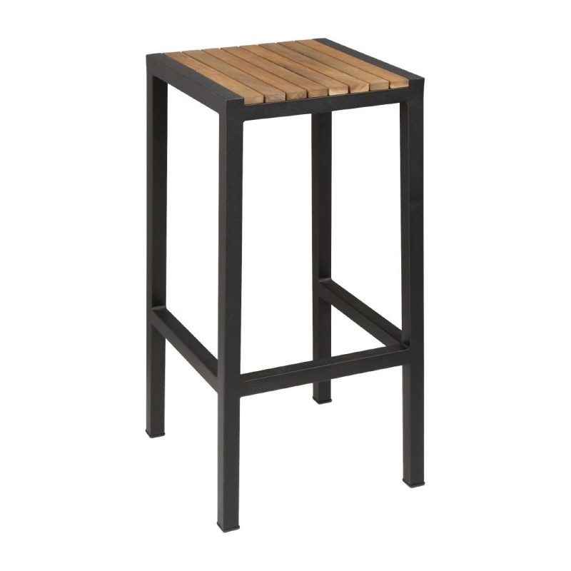 Bancos de bar em aço e acácia - Conjunto de 2 - Bolero - Fourniresto Bancos de bar em aço e acácia - Conjunto de 2 - Bolero - Fourniresto