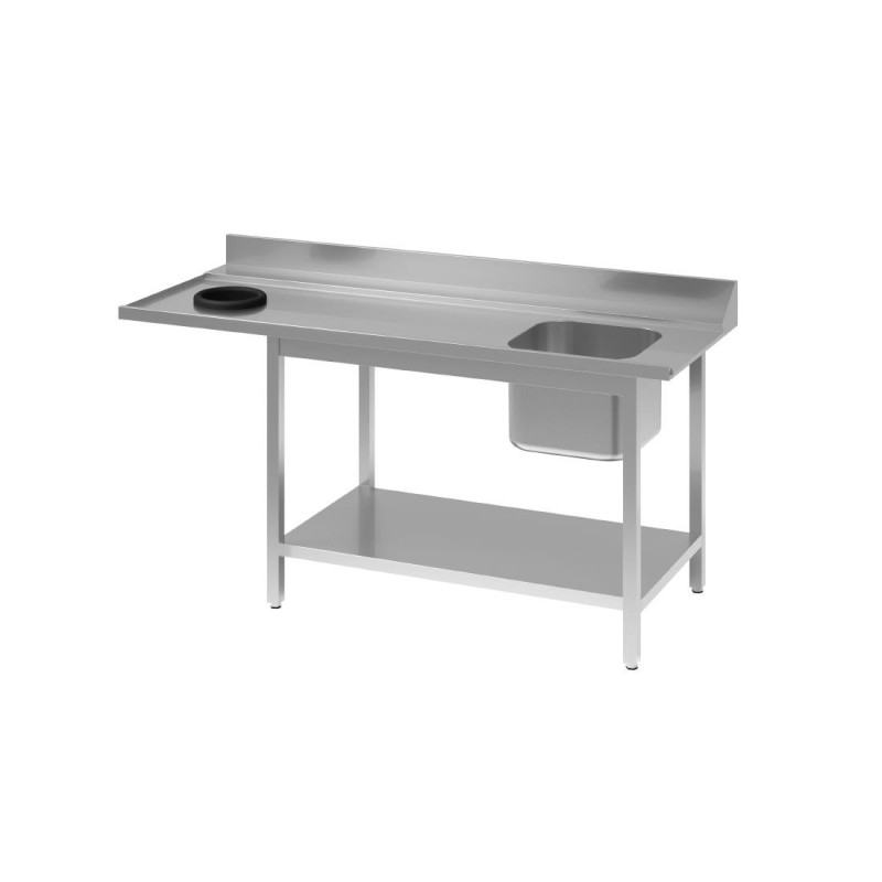 Mesa de entrada para lava-louças em aço inoxidável com cuba à direita, costas altas e prateleira inferior - L 1000 x P 700mm - G Mesa de entrada para lava-louças em aço inoxidável com cuba à direita, costas altas e prateleira inferior - L 1000 x P 700mm - G