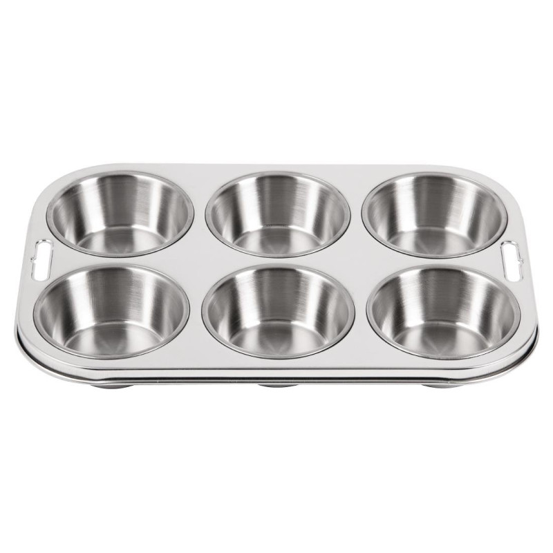 Tabuleiro com 6 formas de muffins fundas em aço inoxidável - Vogue Tabuleiro com 6 formas de muffins fundas em aço inoxidável - Vogue