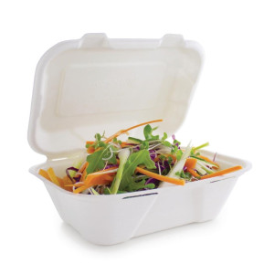 Caixas de refeição em bagaço com tampa articulada - L 228mm - Conjunto de 200 - Vegware