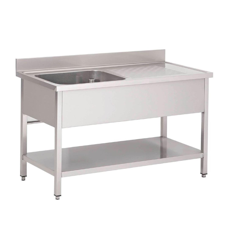 Mergulhador em Aço Inoxidável com Prateleira Baixa 1 Cuba à Esquerda - L 1600 x P 700mm - Gastro M Mergulhador em Aço Inoxidável com Prateleira Baixa 1 Cuba à Esquerda - L 1600 x P 700mm - Gastro M