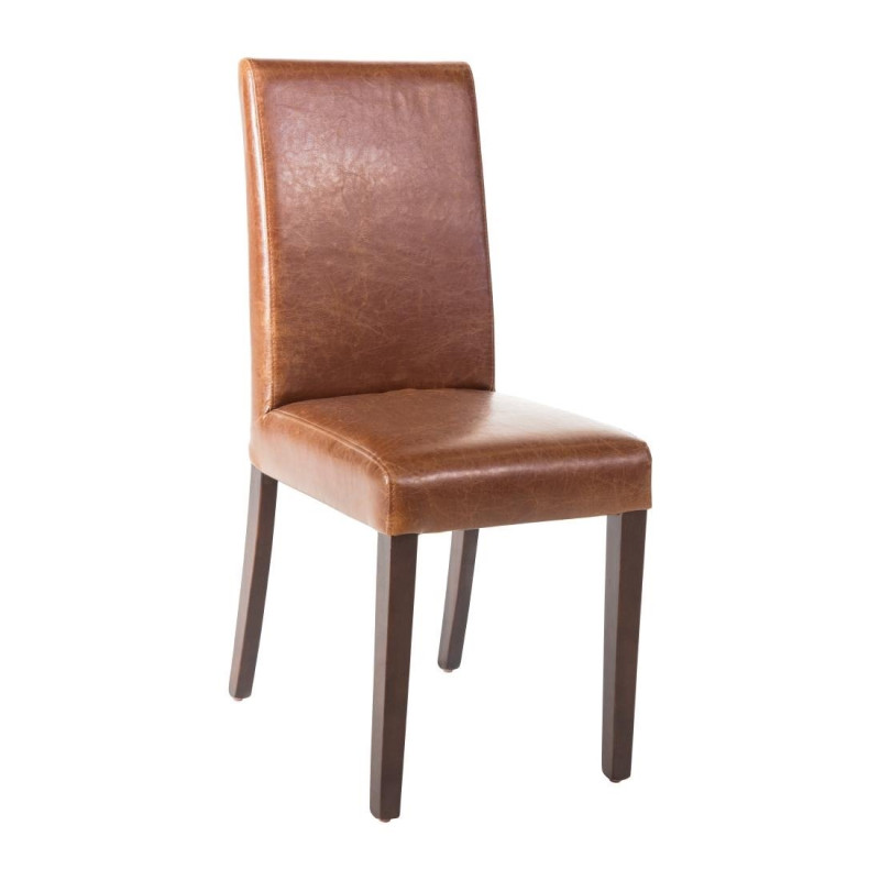 Cadeira com encosto alto em couro sintético marrom envelhecido - Conjunto de 2 - Bolero - Fourniresto Cadeira com encosto alto em couro sintético marrom envelhecido - Conjunto de 2 - Bolero - Fourniresto