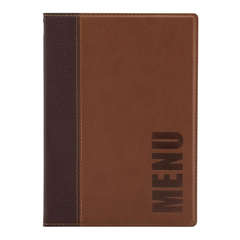Menus de proteção contemporâneos A5 em marrom claro - Securit - Fourniresto Menus de proteção contemporâneos A5 em marrom claro - Securit - Fourniresto