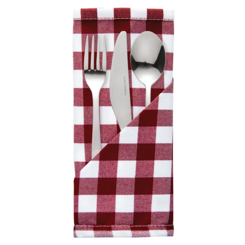 Toalhas de mesa xadrez vermelhas em poliéster - Conjunto de 10 - Mitre Essentials - Fourniresto Toalhas de mesa xadrez vermelhas em poliéster - Conjunto de 10 - Mitre Essentials - Fourniresto