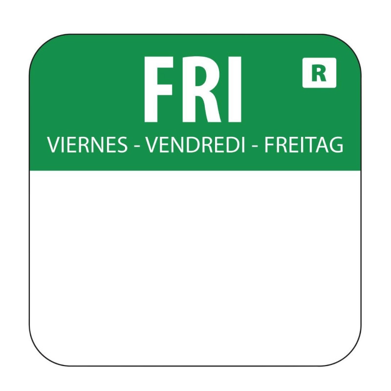 Green Food Labels "Friday" - Pack of 1000 - Vogue Green Food Labels "Friday" - Pack of 1000 - Vogue