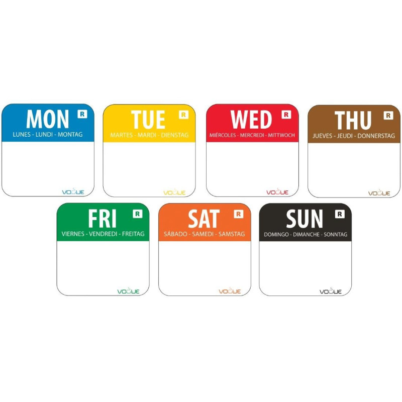 Conjunto de etiquetas dia da semana - 7 rolos de 1000 - Vogue - Fourniresto Conjunto de etiquetas dia da semana - 7 rolos de 1000 - Vogue - Fourniresto