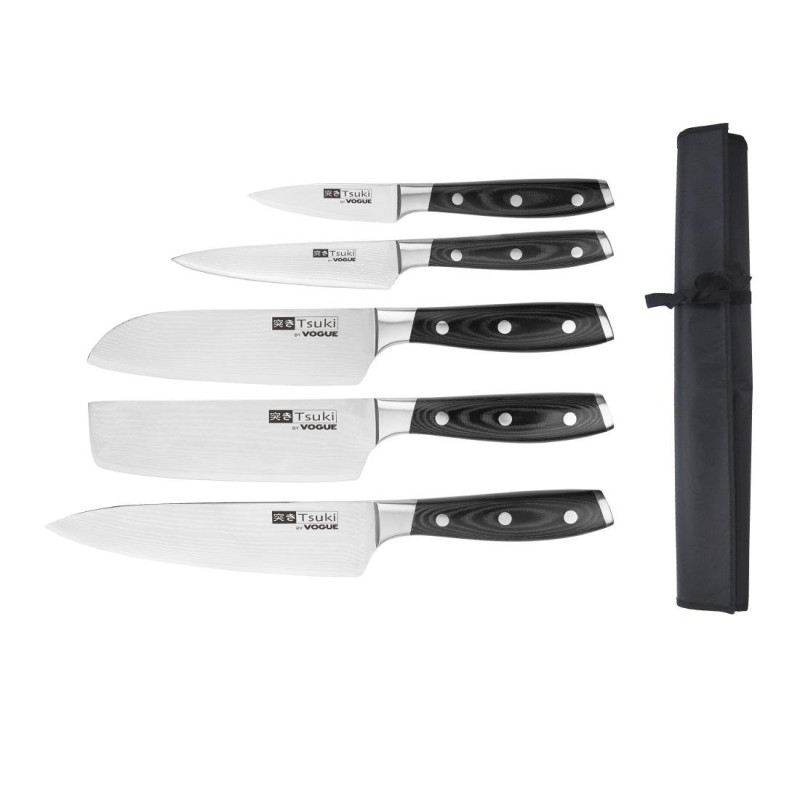 Conjunto de 5 Facas Japonesas e Estojo Série Tsuki 7 - FourniResto Conjunto de 5 Facas Japonesas e Estojo Série Tsuki 7 - FourniResto