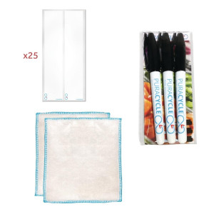 Lote de 25 Etiquetas em Branco para Garrafas Reutilizáveis, 3 Marcadores e 2 Panos - FourniResto