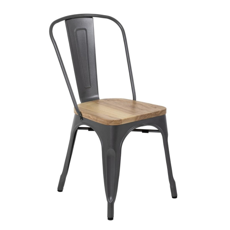 Steel Chairs with Wooden Seat - Metallic Grey - Set of 4 - Bolero Steel Chairs with Wooden Seat - Metallic Grey - Set of 4 - Bolero