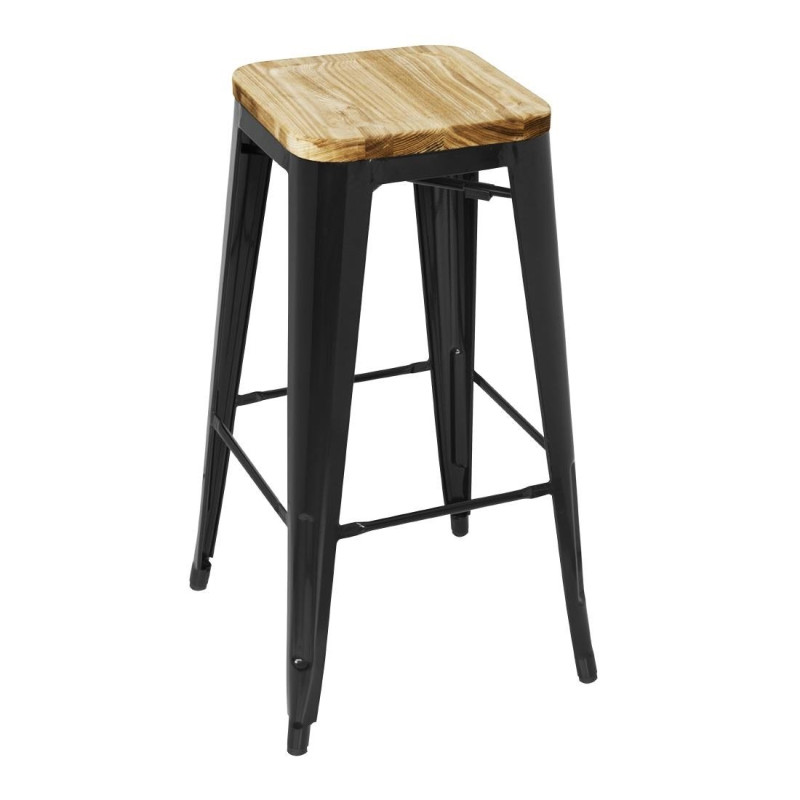 Banqueta Bistrô Alta em Aço Preto com Assento em Madeira - Conjunto de 4 - Bolero Banqueta Bistrô Alta em Aço Preto com Assento em Madeira - Conjunto de 4 - Bolero