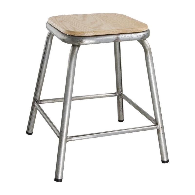 Banqueta Baixa em Aço Galvanizado com Assento em Madeira Cantina - Conjunto de 4 - Bolero Banqueta Baixa em Aço Galvanizado com Assento em Madeira Cantina - Conjunto de 4 - Bolero