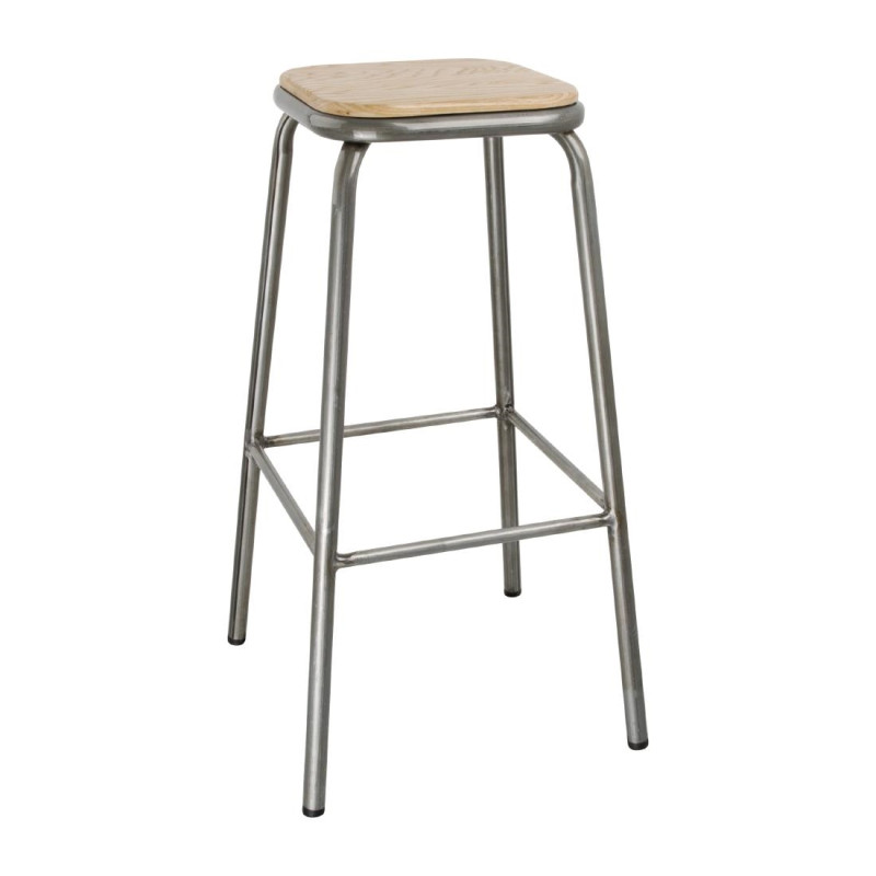 Banqueta alta em aço galvanizado com assento de madeira - Conjunto de 4 - Bolero Banqueta alta em aço galvanizado com assento de madeira - Conjunto de 4 - Bolero
