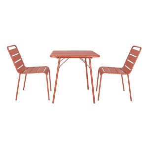 Mesa Quadrada com Ripas de Aço - Terracota - Bolero
