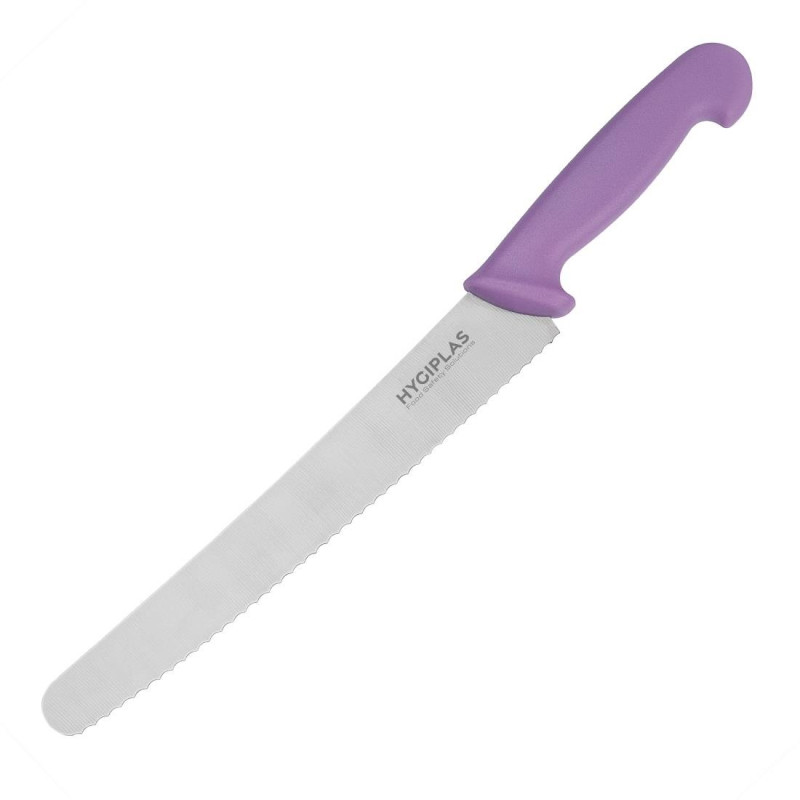Faca de pastelaria dentada roxa 25 cm - Hygiplas - Resistente e prática Faca de pastelaria dentada roxa 25 cm - Hygiplas - Resistente e prática