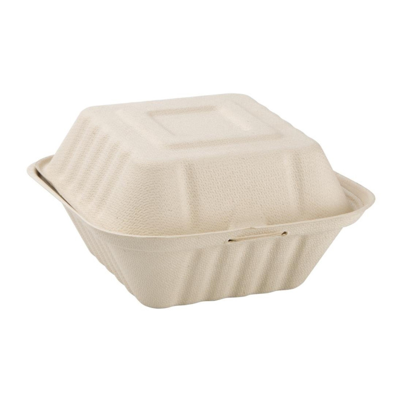 Boîtes Hamburger Compostables Bagasse Naturel 152 mm - Lot de 500 - Écologie et praticité en cuisine professionnelle Boîtes Hamburger Compostables Bagasse Naturel 152 mm - Lot de 500 - Écologie et praticité en cuisine professionnelle