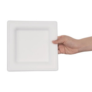 Pratos quadrados compostáveis de bagaço 204mm - Conjunto de 50, ecológicos e recicláveis.