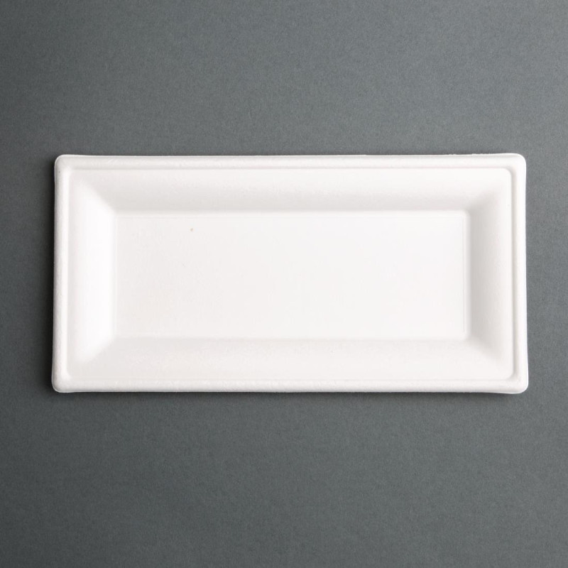 Pratos Retangulares Compostáveis de Bagasse 258mm Pratos Retangulares Compostáveis de Bagasse 258mm