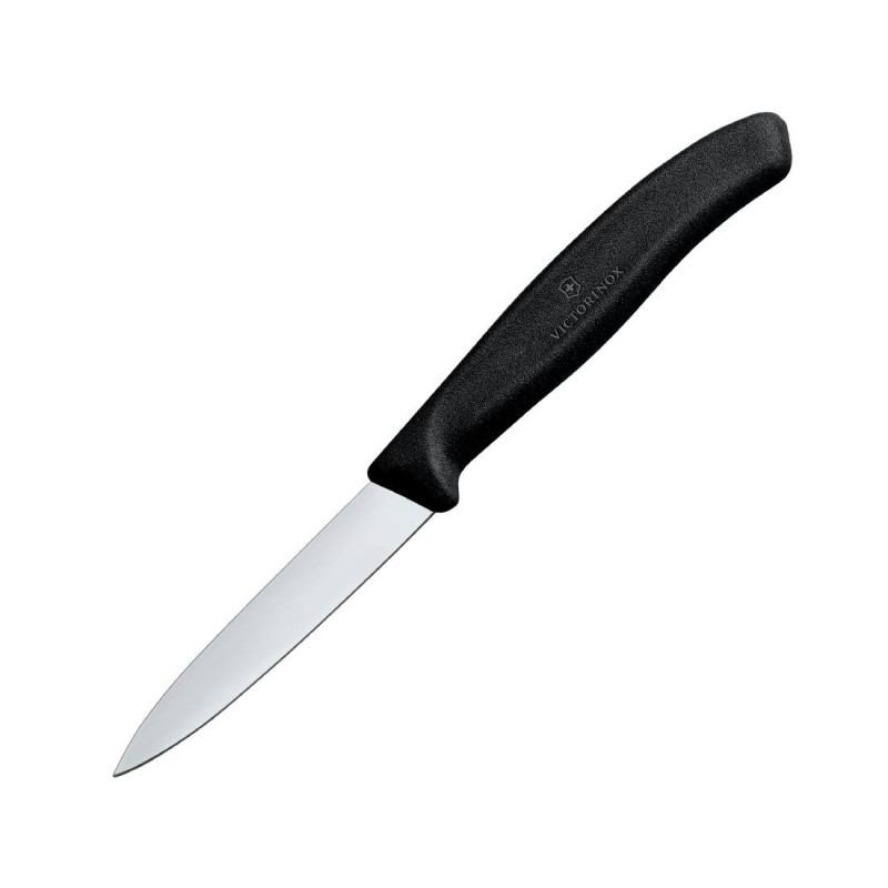Faca de escritório Pontiaguda Preta 8 cm - Victorinox: Qualidade profissional e precisão excepcional. Faca de escritório Pontiaguda Preta 8 cm - Victorinox: Qualidade profissional e precisão excepcional.