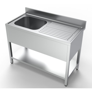Plonge 1 Bac e Escorredor à Direita em Inox AISI 304 - Dimensões 1200 x 600 mm