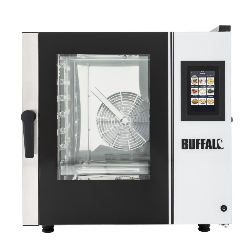 Forno Misto com Tela Sensível ao Toque 7 x GN 1/1 com Suporte, Kit de Instalação e Coifa de Extração - Buffalo Forno Misto com Tela Sensível ao Toque 7 x GN 1/1 com Suporte, Kit de Instalação e Coifa de Extração - Buffalo