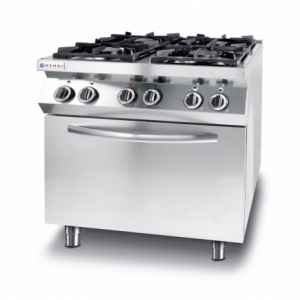 Fogão de Linha de Cozinha - 4 bocas com forno de convecção elétrico GN 1/1 - Marca HENDI - Fourniresto