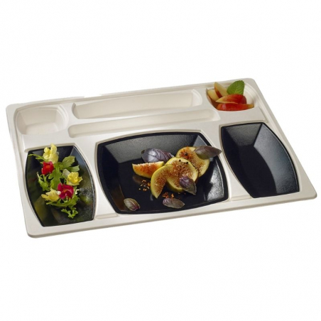 Kit Bandeja Refeição Gala Branco e Preto - 432 x 332 mm - Conjunto de 15