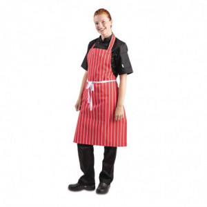 Avental Babete Listrado Vermelho e Branco 710 x 970 mm - Vestuário de Chef Branco - Fourniresto