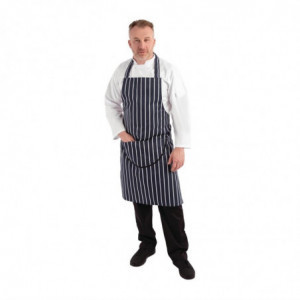 Avental Bavete Com Bolso Listrado Azul Marinho E Branco 965 X 710 Mm - Whites Chefs Clothing - Fourniresto