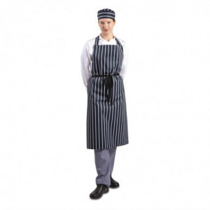 Avental Bavete Extra Longo Sem Bolso Listrado Azul Marinho e Branco - Vestuário de Chefes Brancos - Fourniresto