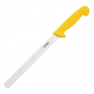 Faca de corte amarela com lâmina serrilhada de 25,5 cm - Hygiplas - Fourniresto