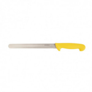 Faca de corte amarela com lâmina serrilhada de 25,5 cm - Hygiplas - Fourniresto