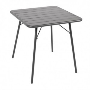 Mesa de ripas cinza quadrada em aço 700 x 700 mm - Bolero - Fourniresto