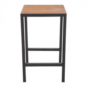 Mesa alta quadrada em aço e acácia 60 cm - Bolero