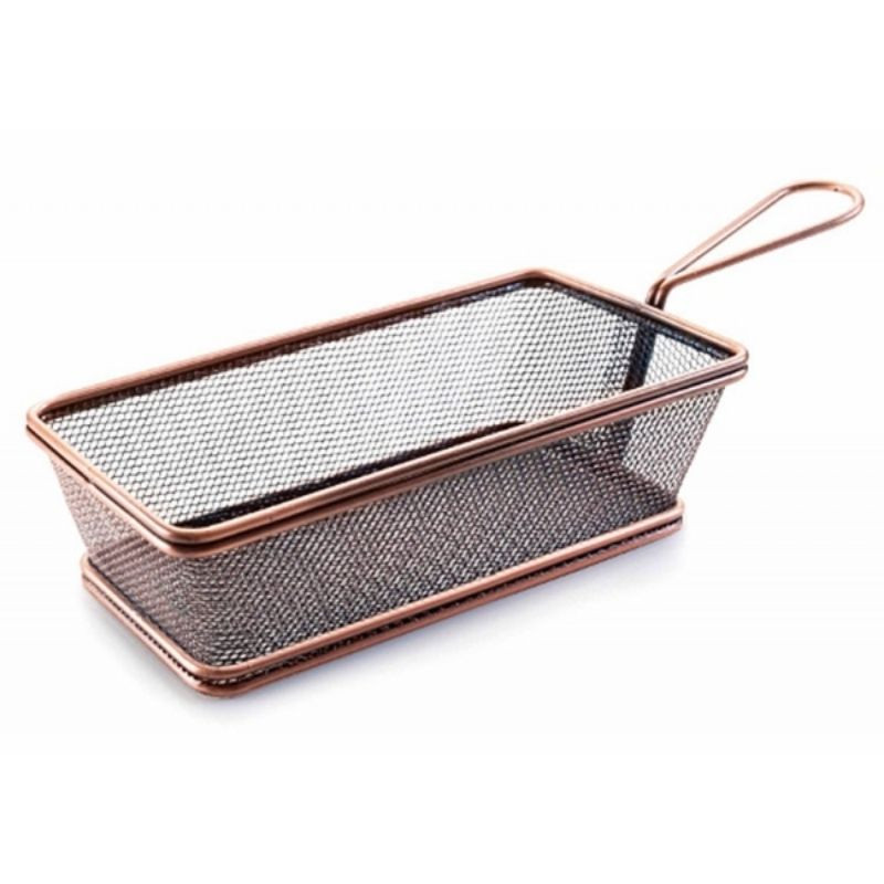 Cesto retangular em aço inoxidável com alça de bronze - 21 x 11 cm - Lacor Cesto retangular em aço inoxidável com alça de bronze - 21 x 11 cm - Lacor