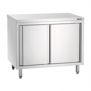 Móvel em inox com portas de correr e prateleira - L 1400 mm