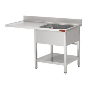 Mergulhador 1 Cuba com Prateleira e Escorredor com Passagem à Esquerda - 1200 x 700 mm - Gastro M